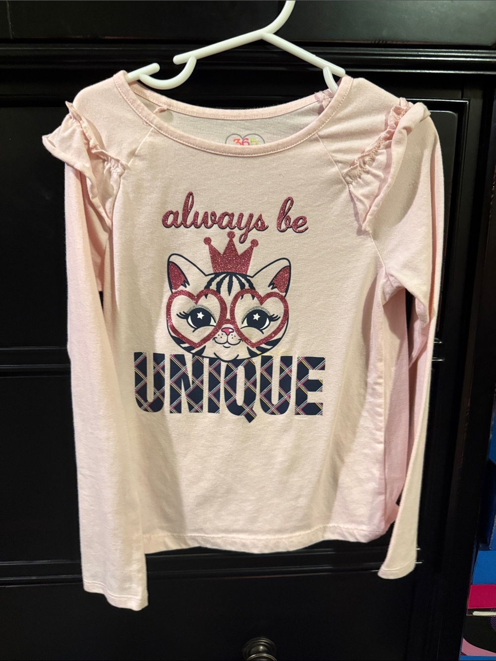 Girls' Light Pink 'Always Be Unique' Long Sleeve Top with Cat Graphic